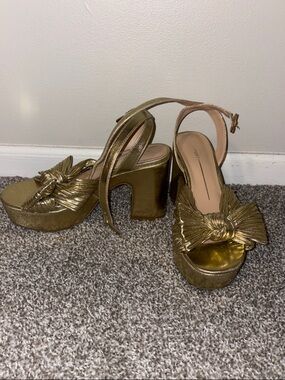 Gold Platform Knot-Front Women's Heels